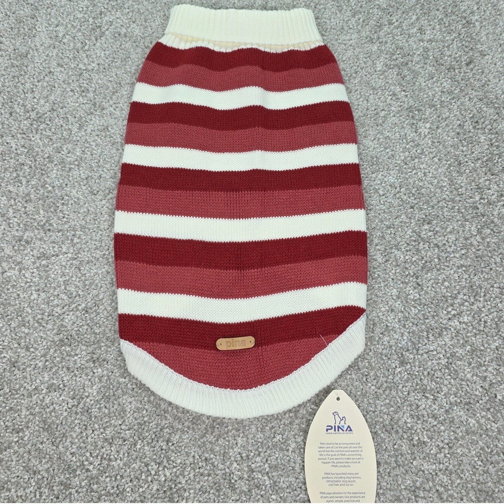 Pina Red Cream Striped Pet Dog Sweater XL Knit Pullover 100% Acrylic NEW